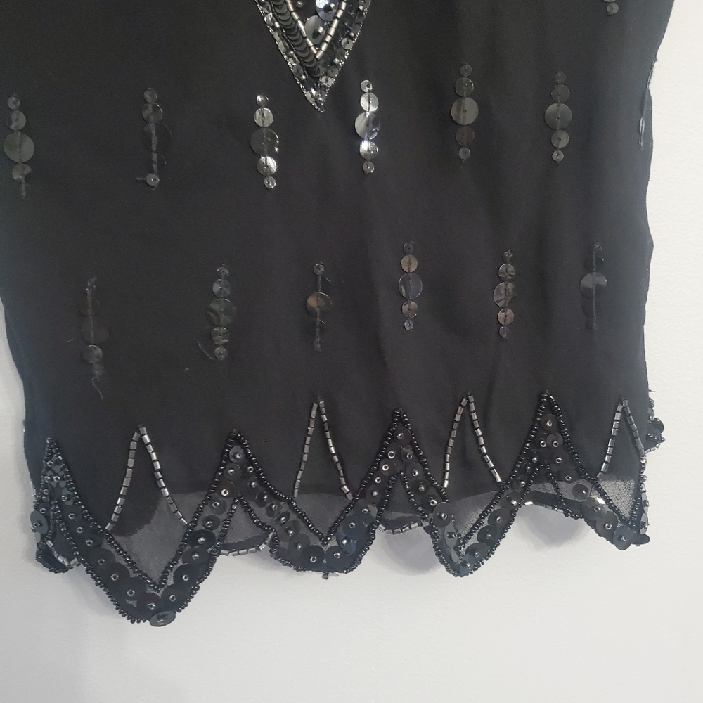 Papell Boutique Vintage Flapper Evening Blouse Silk Black Sequin Embellished  S - Picture 3 of 14